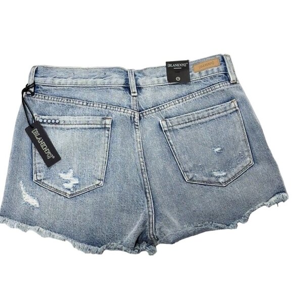 BLANK NYC Women's Shorts Blue Denim Cotton Frayed Hem Distressed Zip Fly Size 29 - Picture 7 of 8
